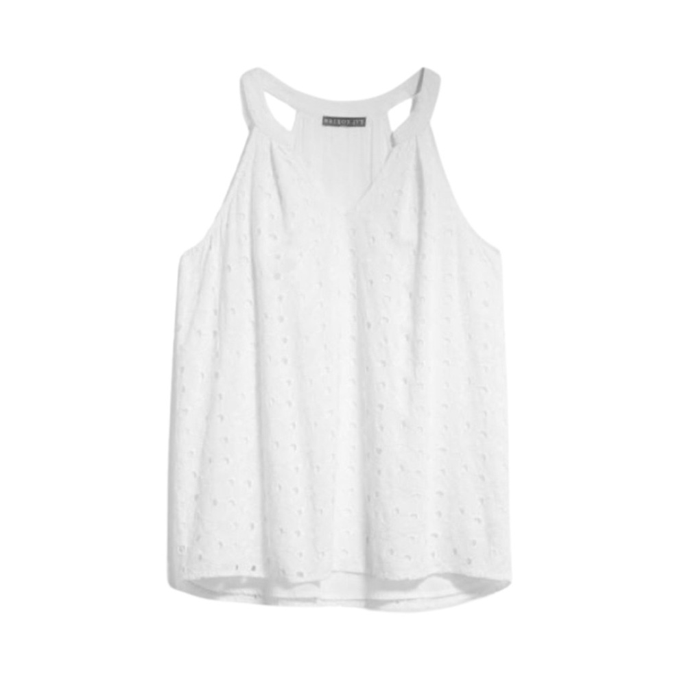 MARKET & SPRUCE V Neck Halter Top Sleeveless Eyelet Embroidered White SZ…